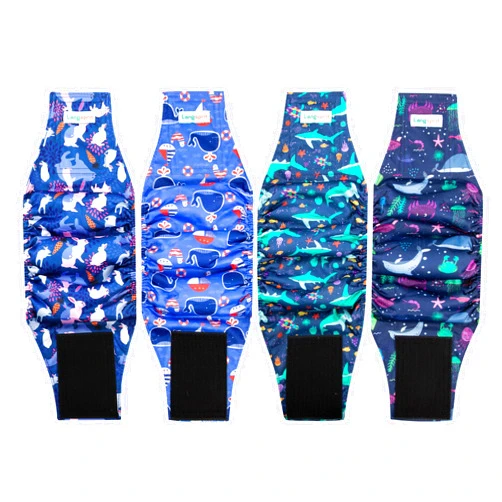 Langsprit Male Dogs Diapers Belly Bands(4Pack), Washable Reusable Male Boy Doggy Wraps Panties for Doggie Puppy Pooping Potty Training Incontinence Marking Pañal Para Perro Medium