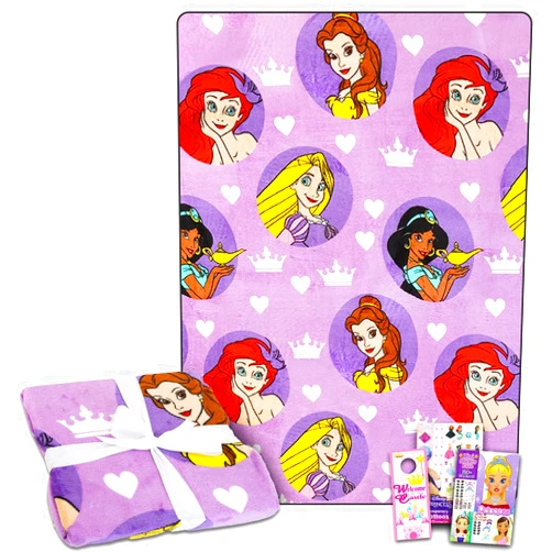Disney Princess Fleece Blanket Set - Bundle with Soft Disney Princess Blanket Plus Tattoos, More for Kids, Adults, Children | Cozy Disney Princess Fleece Blanket 50