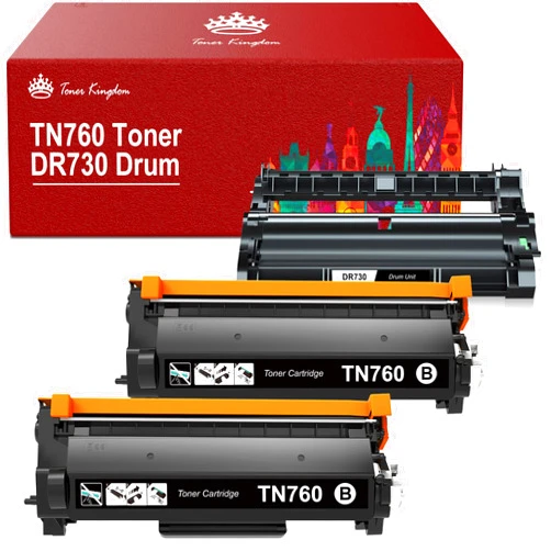 Toner Kingdom Compatible TN760 Toner Cartridge and DR730 Drum for Brother TN760 TN-760 TN730 TN-730 DR730 for Brother HL-l2395dw HL-L2350DW MFC-L2710DW Printer (2 Toners, 1 Drum Unit)