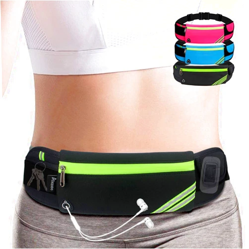 AIKENDO Slim Running Belt Fanny Pack,Waist Pack Bag for Hiking Cycling Workout,Reflective Runners Belt Jogging Pouch,Travelling Money Phone Holder for Running Gear Accessories