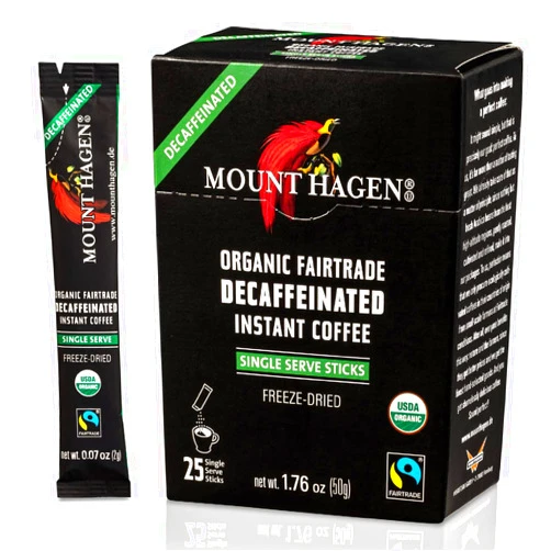 Mount Hagen 25 Count Single Serve Instant Decaf Coffee Packets - 1 Pack | Decaffeinated Organic Medium Roast Arabica Beans | Eco-friendly, Fair-Trade [1 x 25 sticks/1.76oz/50g]