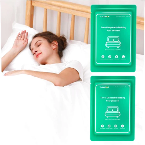 CxLoode 2 Pack Disposable Bed Sheets for Hotel, Portable Bedspread, Disposable Bedding Set with 2 Bed Sheet 2 Quilt Cover and 4 Pillowcase for Travel