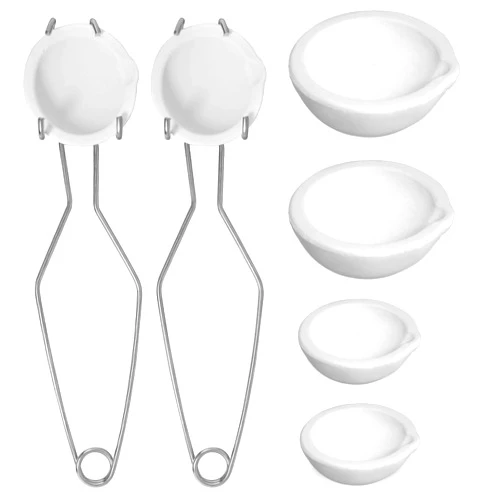 Novellaire-8 Pcs Crucibles for Melting Metal Kit, 4 Ceramic Quartz Crucibles and 2 Upgraded and Enlarged Ceramic Quartz Crucibles, 2 Pcs Whipclip Handle 2a, Melting Metals Like Gold and Silver.