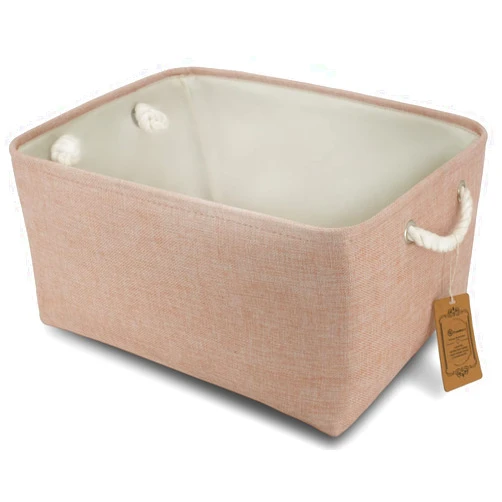 YeaBerr Storage Basket Bins, Large Foldable Fabric Storage Baskets with Handles for Clothes Toys Organizing Home Office Laundry Nursery Shelves, Baskets for Gifts Empty (Pink, 16.1x12.2x7.9 inch)