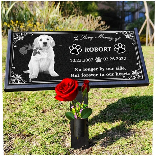 MYDILI Dog Headstone,Dog Memorial Stone,Black Granite Memorial Garden Stone Engraved with Photo,Pet Headstones Personalized Pet Memorial Stones for Dog,Cat Tombstone (Dog Memorial Stone)