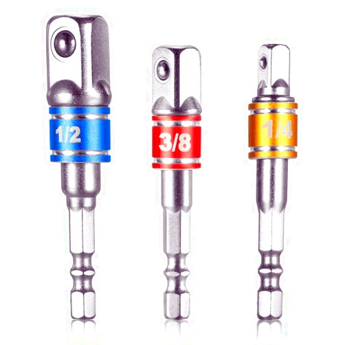 Fruholt 3-Piece Socket Adapter Extension Set, 1/4, 3/8, 1/2 Inch Hex Shank, Impact Grade, Power Drill to Socket Converter