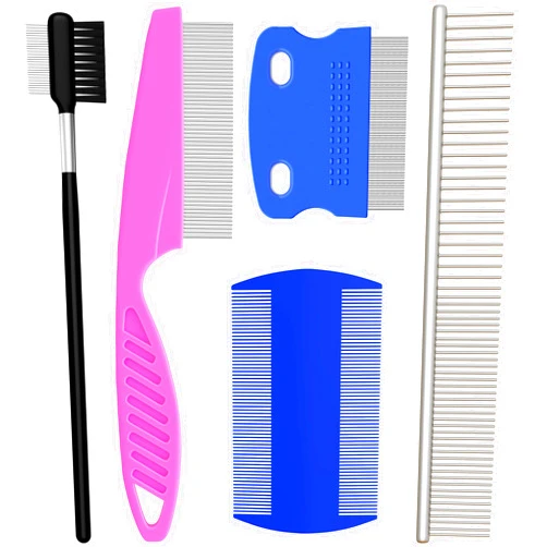 Jihugu Pet Grooming Comb Kit for Small Dogs Cats Puppies, 5 Pack Stainless Steel Dog Flea Combs Tear Stain Remover Combs, Gently Removing Eye Mucus, Crust, Tangle and Knots (Set C)