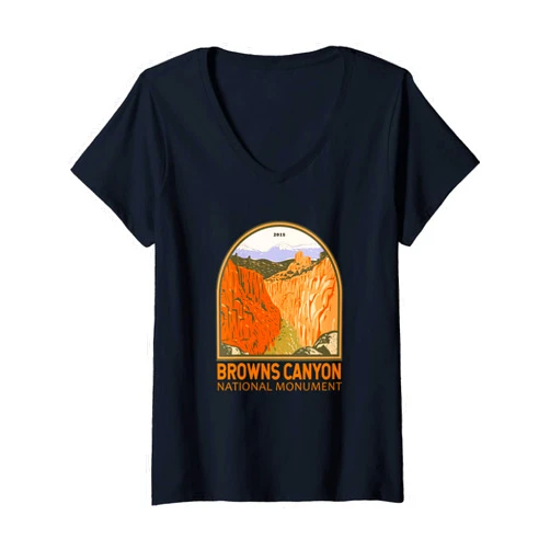 Browns Canyon National Monument Merch Apparel Womens Browns Canyon National Monument Colorado Emblem Vintage V-Neck T-Shirt