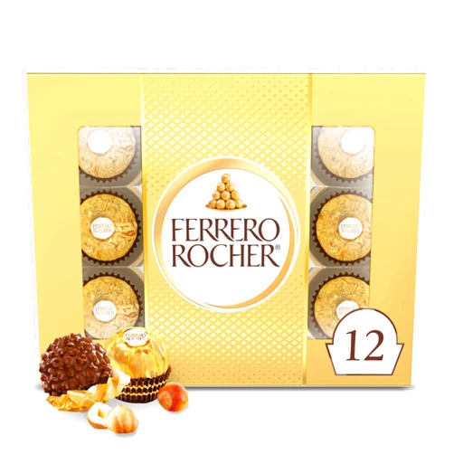 Ferrero Rocher, 12 Count, Gourmet Milk chocolate Hazelnut, Chocolate Gift Box, Individually Wrapped, 5.3oz