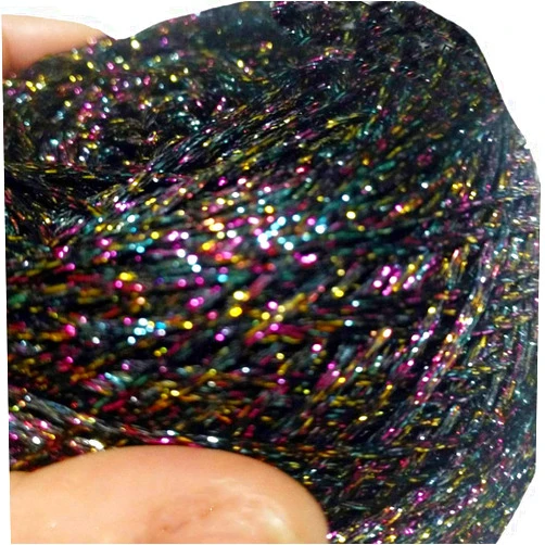 CLISIL Black Colorful Lurex Polyester Yarn - 100g Shining Sparkle Metal Yarn for Crochet, Knitting, Weaving, Accessory Yarn