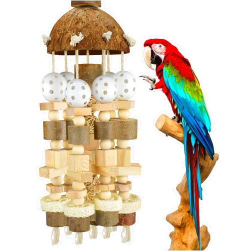 KATUMO Bird Parrot Toy, Large Parrot Toy Natural Wooden Blocks Bird Chewing Toy Parrot Cage Bite Toy Suits for African Grey Cockatoos Amazon Parrots Ect Large Medium Parrot Birds