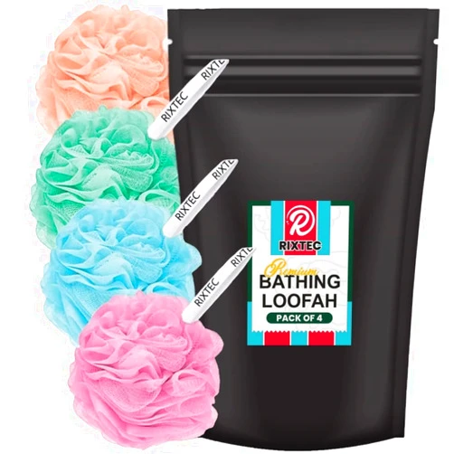 Generic RI.XTEC Premium Bathing Round Loofah for Men and Women (Multi Colour) (Pack of 4)