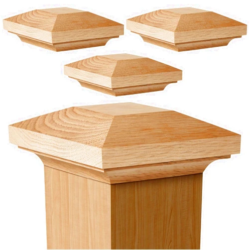 Sasylvia 4 Pcs Wood Newel Post Red Oak Newel Cap Newel Post Cap for Use with 3 Inches Newel Posts