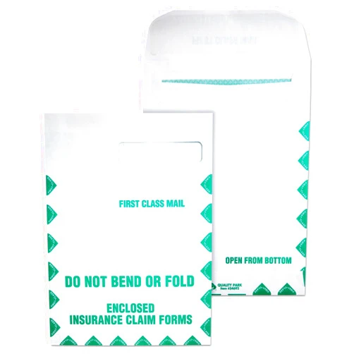 Quality Park Health Claim Insurance Envelopes, with Security Tint and First Class Border, for Medicare Form HCFA-1508 and other Healthcare Forms, 28 lb. White Wove, 100/Box (QUA54692)