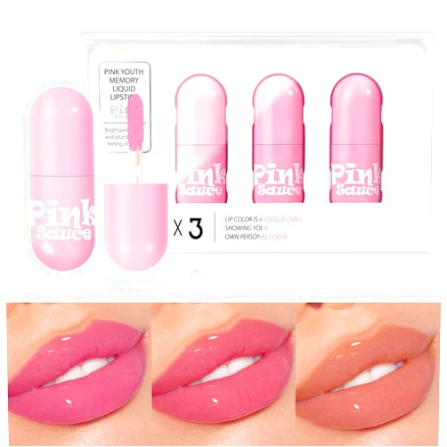 KISSIO Lip Gloss Set,3 PCS Moisturizing and Pigmented Lip Glaze,Liquid Lipstick No Sticky,Shine for Plumper Looking Lips,Cruelty Free,Group A,0.19 oz x3