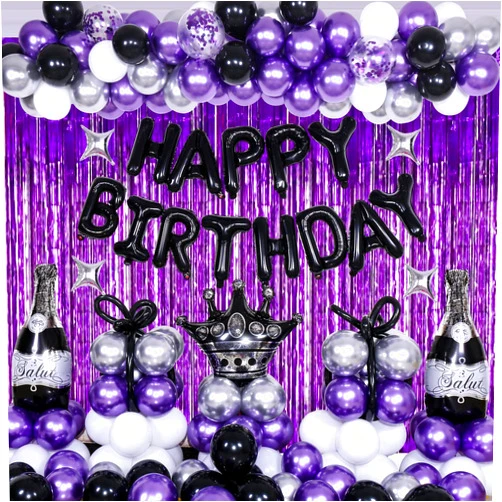 Nigifter Purple and Black Birthday Decorations for Men Women Boys Girls 117pcs Happy Birthday Purple Birthday Party Decorations for Him Her Birthday Party Supplies with Champagne Beer Decorations