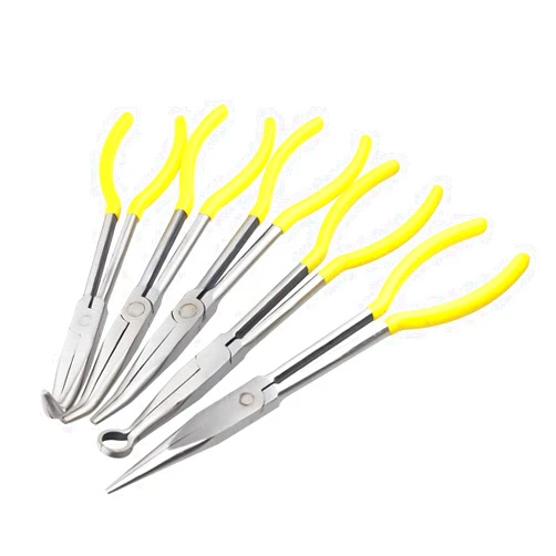 BQKKWIN Long nose pliers set 11-inch pliers 5-piece set straight 25 degrees 45 degrees 90 degrees and round pliers
