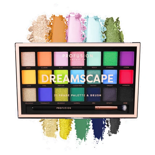 Profusion Cosmetics Dreamscape 21 Shade Eyeshadow Palette and Brush, Unlock Your Stellar Style and Achieve Eye Catching Radiant Eyes, Dive into Infinite Shades and Get Galactic Glamour