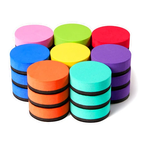 Favide 24 Pack Magnetic Whiteboard Dry Erase Erasers Chalkboard Cleansers for Classroom, Home and Office (Round, 8 Color)
