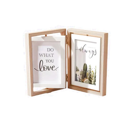 IELEPHONIX Wooden Hinged Double floating rotating Picture Frame for Photos, 4 * 6 5 * 7 vertical photo Natural Finish (wood color, 4 * 6in)