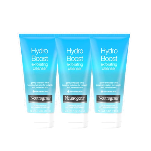 Neutrogena Hydro Boost Gentle Exfoliating Daily Facial Cleanser with Hyaluronic Acid, Clinically Proven to Increase Skin's Hydration Level, Non-Comedogenic Oil-, Soap- & Paraben-Free, 5 Oz, 3 Pack