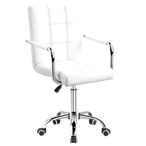 Furmax Mid-Back Office Task Chair Ribbed PU Leather Executive Modern Adjustable Home Desk Retro Comfortable Work Chair 360 Degree Swivel with Arms (White)