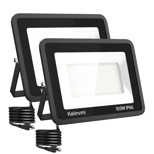 Kelinvmi LED Flood Lights Outdoor 100W, Outdoor Security Light 10000lm High Brightness with Plug, 4200K Work Light with IP66 Outdoor Floodlights for Garage, Porch, Backyard, Playground