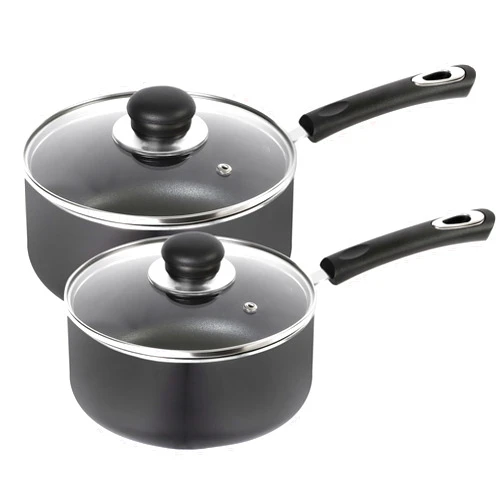 Utopia Kitchen Nonstick Saucepan Set with Lid, 2 Quart and 3 Quarts Multipurpose Pots Set for Home Kitchen or Restaurant (Grey-Black)