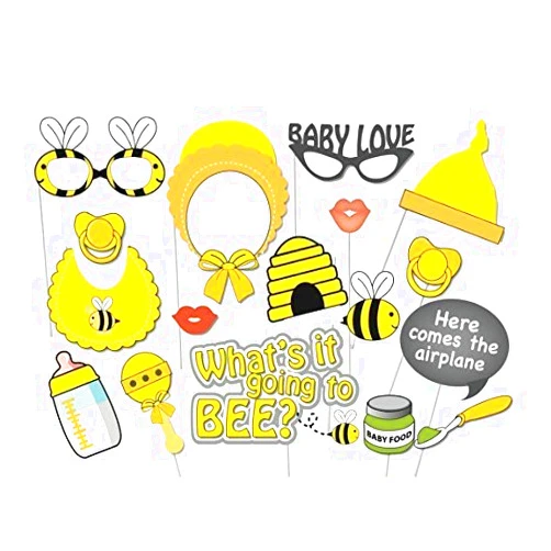 CIDBEST WallyE Bumble Bee Party Supplies,What Will It Bee Baby Shower Photo Booth Props Kit, 17 Pack