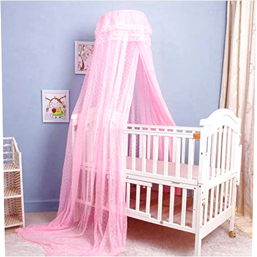 Cdycam Baby Infant Toddler Bed Dome Cots Mosquito Netting Hanging Bed Net Mosquito Bar Frame Palace-Style Crib Bedding Set (Pink Mosquito Netting Only, Without Stand)