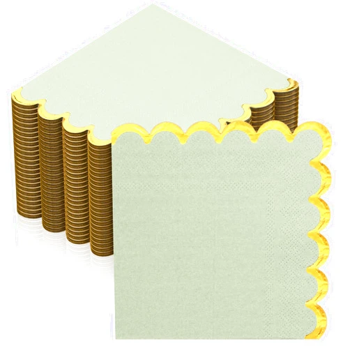 Janlaugh 50 Pcs Scalloped Cocktail Napkins with Gold Foil Edge Thick Paper Disposable Napkins Pastel Party Beverage for Wedding Dinner Birthday Party(Sage Green,5 x 5 Inch)