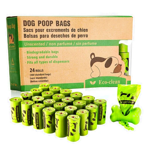 ECO-CLEAN Dog Poop Bags, 24 Rolls/360 Bags with Dispenser, Dog Waste Bags, Unscented, Leak-Proof, Easy Tear-Off