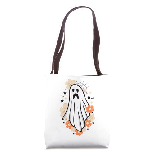 Spooky Season 60s 70s Vintage Halloween Gifts Vintage Cute Floral Ghost Halloween Pumpkin Costume Funny Tote Bag