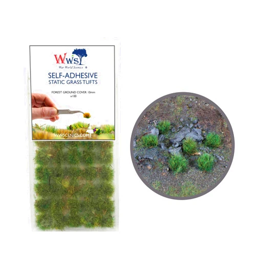 WWS War World Scenics War World Scenics Self Adhesive Static Grass Tufts x 100 – Forest Ground Cover, 10mm – Model Railway Wargame Scenery Railroad Modelling Diorama Miniature Hobby Tabletop