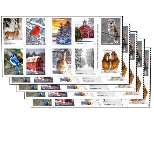 United States Postal Service Winter Scenes Forever Postage Stamps 5 Books of 20 First Class United States Postal Celebrations Wedding Celebration Anniversary (100 Stamps)