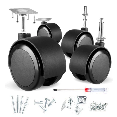 Apllamo 2 inch Caster Wheels (casters Set of 4) 5/16 inch Valve stem and Rotating top Plate Installation Options,heavy duty casters Total Load Capacity 1000LBS, Replaceable Wheels for furniture(Black)