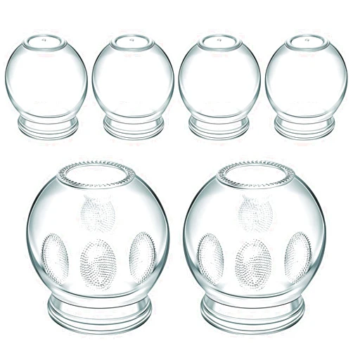 Nuanchu 6 Pieces Glass Fire Cupping Jars Thick Glass Cupping Set Vacuum Cupping Glass Fire Cupping Jars with Finger Grips in 2 Sizes