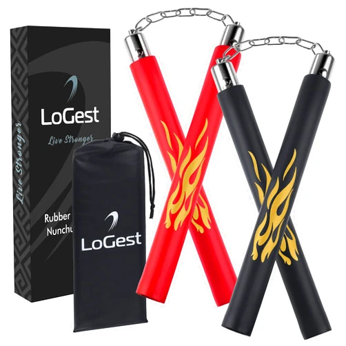 Logest Nunchucks - Pack of 2 with Storage Bag Safe Foam Rubber & Steel Chain Training Nunchakus for Kids or Adults Beginners for Martial Arts Practice Nunchaku Ninja Foam Nunchucks for Kids & Adults