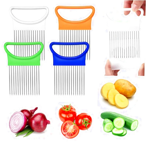 UpTuoLi 2Pcs Onion Holder Slicer, Stainless Steel Tomato Lemon Potato Vegetable Holder Slicer Cutter Tool for Kitchen Worker Slicing