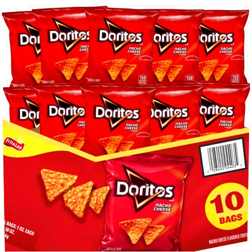 Lyfno Doritos Nacho Cheese Tortilla Chips, 1 oz,. 10 Packs (Lyfno Trademark Spoon Included)