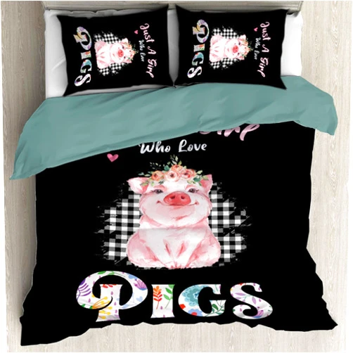 Todeyya Just A Girl Who Love Pig Duvet Cover (King Size) with 2 Pillow Shams, Microfiber Lightweight 3pcs Comforter Cover Set Coverlet, with Zipper Closure Bedding All-Season