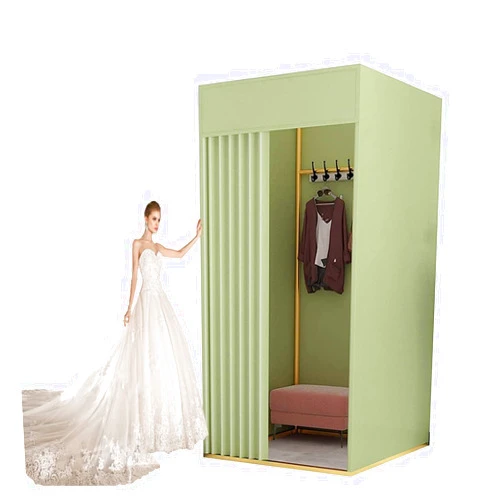 JIANFEI Fitting Room Clothing Store, U Type Mobile Track Privacy Screen, Shading Curtain Kit, Metal Frame, Detachable (Color : Green-A, Size : 100x85x200cm)