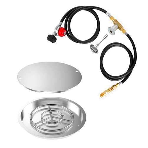 Skyflame 25 Inch Round Stainless Steel Drop-in Fire Pit Pan Fire Bowl with Burner Ring and LP Burner Connection Kit