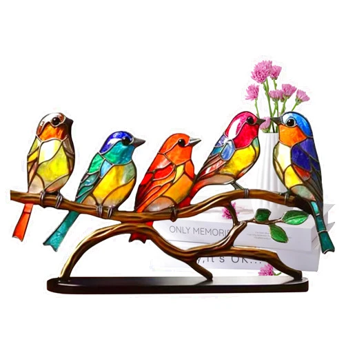 YCZCJJ Stained Glass Birds on a Branch Desktop Ornaments Bird Decor, Bird Figurines Decorations for The Home Decor, Gifts for Bird Lovers