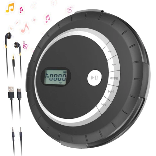 Rugort Portable Bluetooth CD Player - Bluetooth CD Player for Car with Anti-Skip Protection, Small Rechargeable CD Player for Home, Walkman CD Player Portable with Headphones with HiFi Stereo Sound