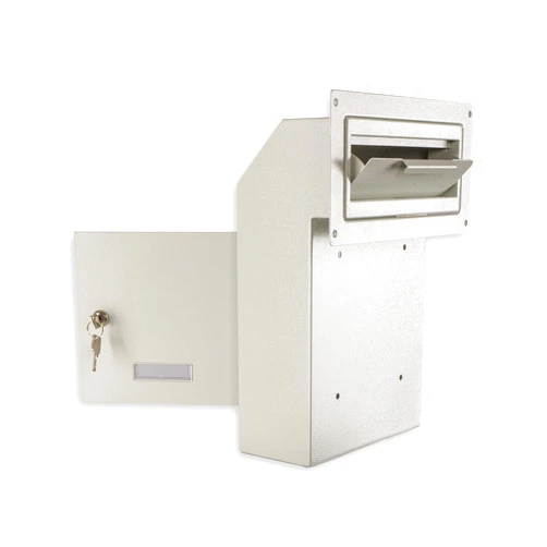 Metateel Door Drop Box for Mail, Rent, Deposit, and Night Key - Through The Door Locking Steel Mailbox with Rear Access | 9.75” L x 4.25” W x 14.75” H (White)