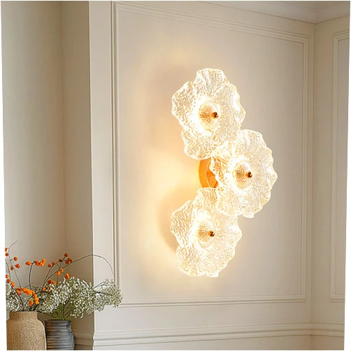 Rafonie Luxury Flower Wall Lamp Modern Brass Bathroom Light Over Mirror, Hardwired Gold Vanity Light with Art Glass Floral Shades, Mid-Century Picture Light Fixture for Bedroom Living Room (3)