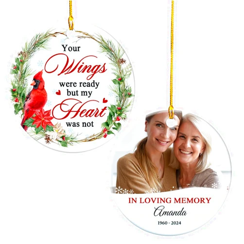 Magizak Personalized Memorial Ornaments Your Wings were Ready But Heart was Not Ornament Custom Photo Picture Cardinal Ceramic Ornament Christmas Sympathy Remembrance for Loss of A Loved Ones