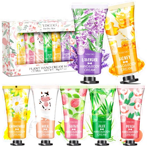 VISCOO 7 Pack Hand Cream Gifts Set For Women, Mothers Day Gifts,Teacher Appreciation Gifts,Nurse Week Gifts,Hand Lotion Travel Size in Bulk for Dry Cracked Hands,Mini Hand Lotion for Baby Shower Party Favors
