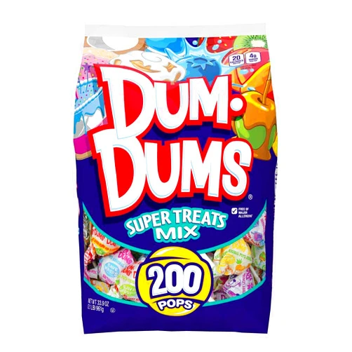 Dum Dums Super Treats 200 Ct Bag - Assorted Flavor Lollipop Pack in Bulk Candy Bag - Lollipops Individually Wrapped, Candy Suckers for Halloween, Valentines, and Easter